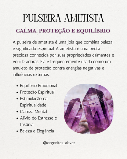 Pulseira Ametista, esferas de 6mm ou 8mm em pedras naturais