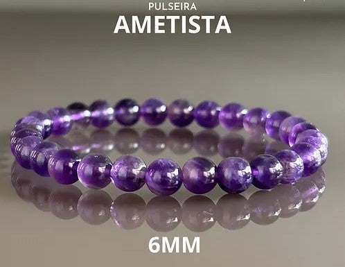 Pulseira Ametista, esferas de 6mm ou 8mm em pedras naturais